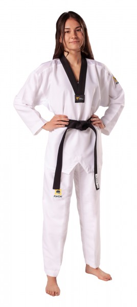 Taekwondo Anzug Fightlite, schwarzes Revers, WT anerkannt by Kwon