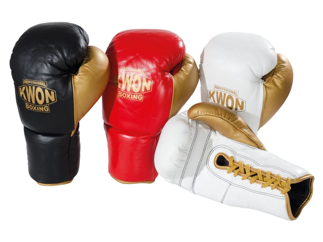 Kwon Boxhandschuhe Leder mit Schnürung weiß-schwarz-rot/gold 