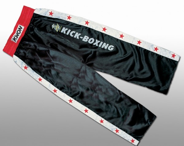 Satinhosen mit Streifen und Kickboxing Druck